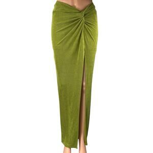 SHEIN Olive Green Ruched Twisted Knot Slit Maxi Straight Pencil Skirt Size S